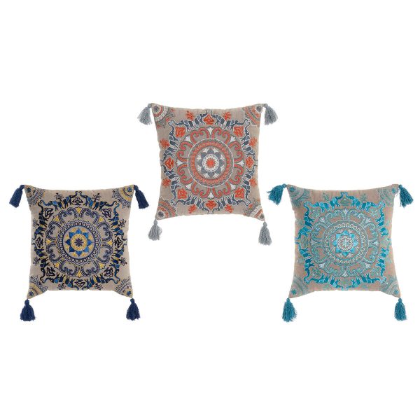 Cushion DKD Home Decor Orange Sky blue Navy Blue Mandala 40 x 10 x 40 cm (3 Pieces) Hot on Sale