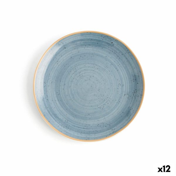 Flat Plate Ariane Terra Blue Ceramic Ø 21 cm (12 Units) For Sale