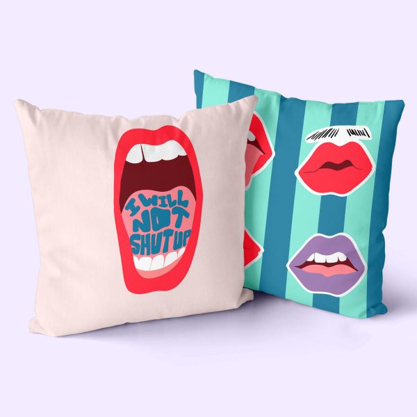 Cushion cover HappyFriday Aware Lips Multicolour 50 x 50 cm 2 Pieces Online Hot Sale