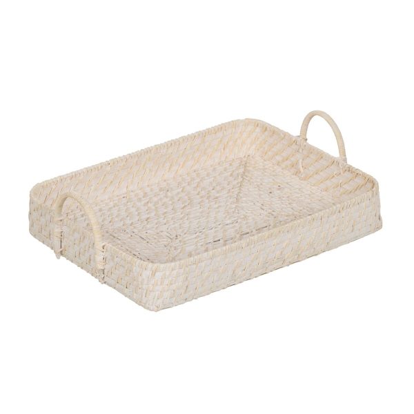 Tray White Bamboo Rattan 45 x 34 x 13 cm (2 Units) Online now