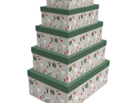 Set of Stackable Organising Boxes DKD Home Decor Green Grey Cardboard 50 x 35 x 25 cm (5 Units) Hot on Sale