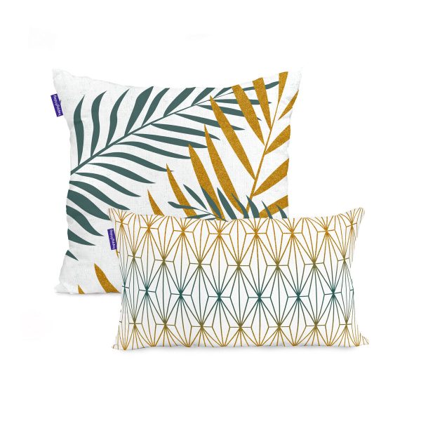 Cushion cover HappyFriday Blanc Foliage mint Multicolour 2 Pieces Cheap