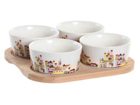 Appetizer Set DKD Home Decor 19,7 x 19,7 x 1 cm Natural Blue Multicolour Stoneware Cottage Houses Fashion