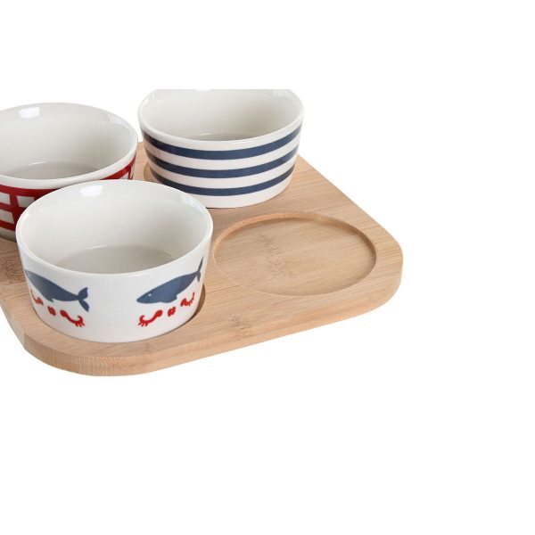 Appetizer Set DKD Home Decor 19,7 x 19,7 x 1 cm Natural Red Blue White Stoneware Mediterranean Houses Online Hot Sale