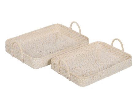 Tray White Bamboo Rattan 45 x 34 x 13 cm (2 Units) Online now