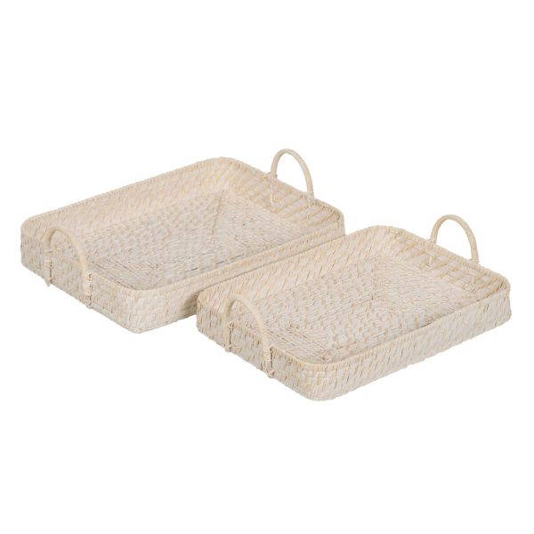 Tray White Bamboo Rattan 45 x 34 x 13 cm (2 Units) Online now