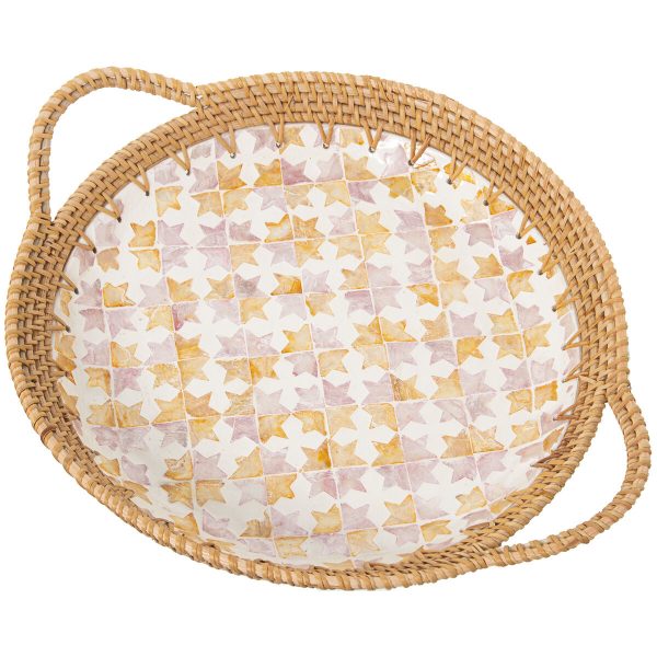 Tray Alexandra House Living Multicolour Rattan Mother of pearl Circular 40 x 5 x 33 cm Discount