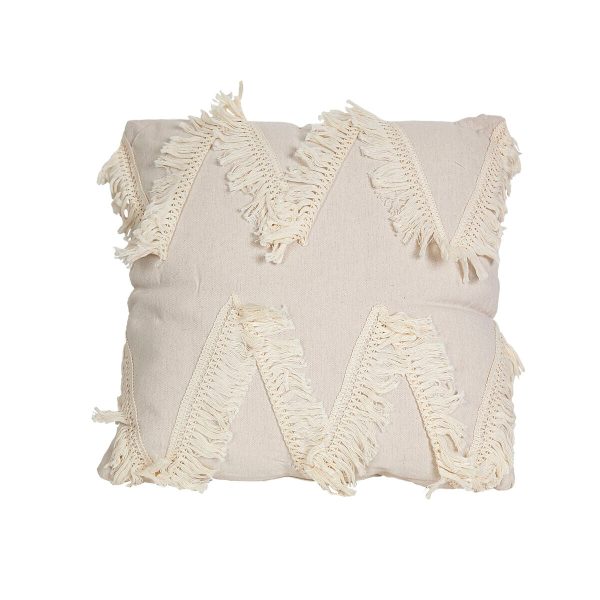 Cushion Romimex Cream With tassles 45 x 10 x 45 cm Hot on Sale