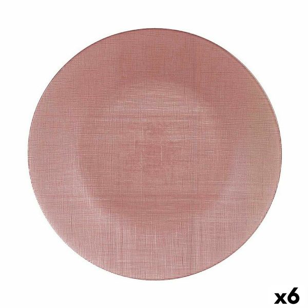 Flat plate Pink Glass (32,5 x 2 x 32,5 cm) (6 Units) Discount