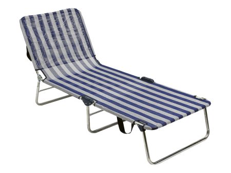 Beach sunbed Alco Multi-position White Navy Blue For Discount