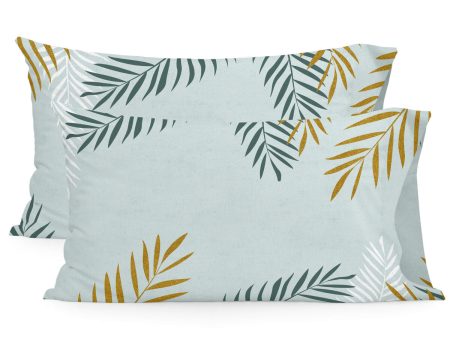 Pillowcase HappyFriday Blanc Foliage Mint Multicolour 50 x 75 cm (2 Units) Online Hot Sale