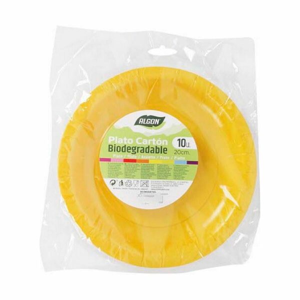 Plate set Algon Disposable 20 cm Cardboard Yellow 10 Pieces (36 Units) For Cheap