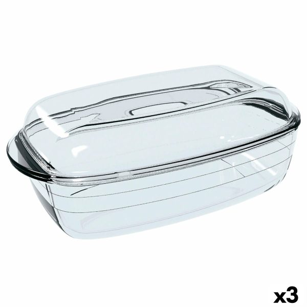 Serving Platter Ô Cuisine Rectangular With lid 1,6 L 2,9 L Transparent Glass (3 Units) Online now