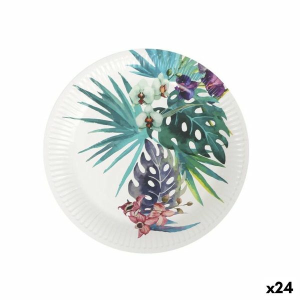 Plate set Algon Disposable Cardboard Tropical 8 Pieces 23 cm (24 Units) Cheap