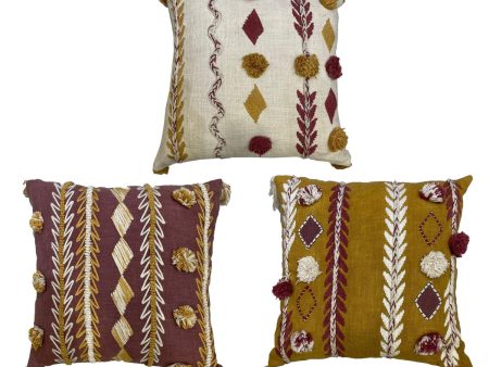 Cushion DKD Home Decor 40 x 15 x 40 cm White Maroon Mustard (3 Pieces) Supply