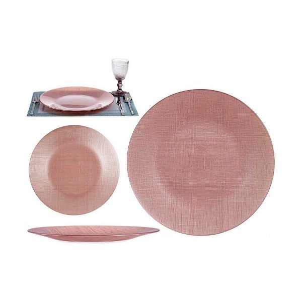 Flat plate Pink Glass (32,5 x 2 x 32,5 cm) (6 Units) Discount