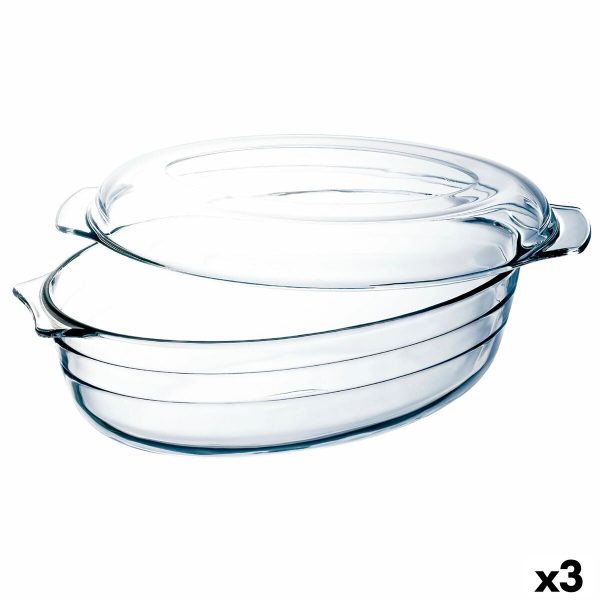 Serving Platter Ô Cuisine Ocuisine Vidrio With lid 3 L 1,1 L Transparent Glass 3 Units Hot on Sale