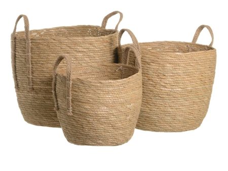 Set of Baskets Natural Rushes 38 x 38 x 33 cm (3 Pieces) For Cheap