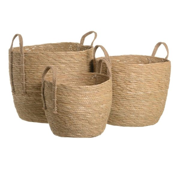 Set of Baskets Natural Rushes 38 x 38 x 33 cm (3 Pieces) For Cheap