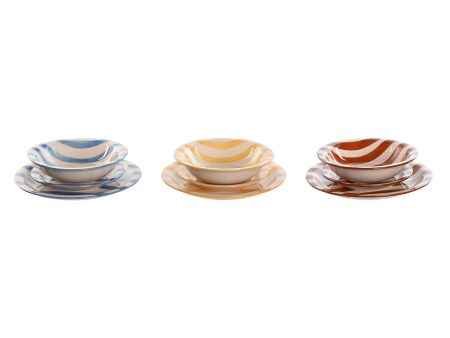 Tableware Home ESPRIT Yellow Blue Red Stoneware Stripes Mediterranean 27,5 x 27,5 x 2,8 cm 18 Pieces Supply