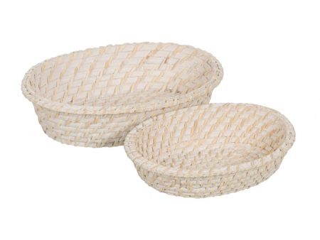 Tray White Bamboo Rattan 29 x 22 x 7 cm (2 Units) Fashion