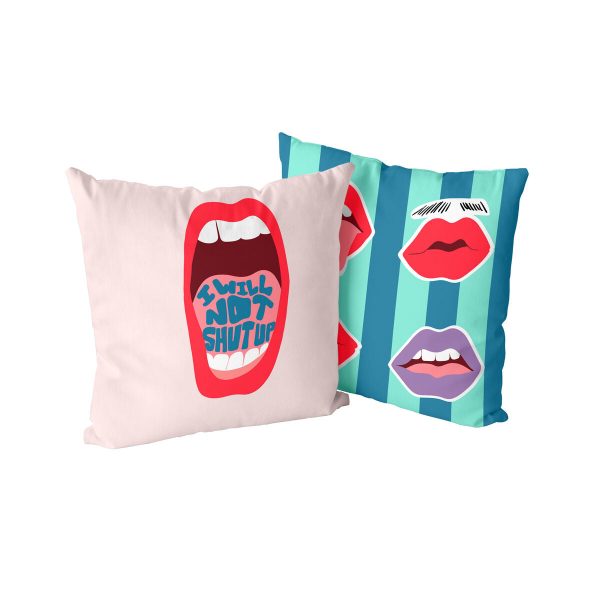 Cushion cover HappyFriday Aware Lips Multicolour 50 x 50 cm 2 Pieces Online Hot Sale