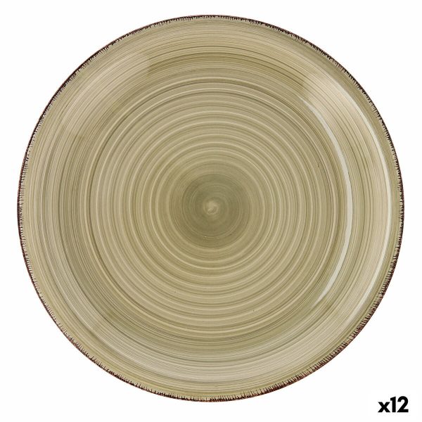 Flat plate Quid Vita Natura Ceramic Green Ø 27 cm (12 Units) Sale