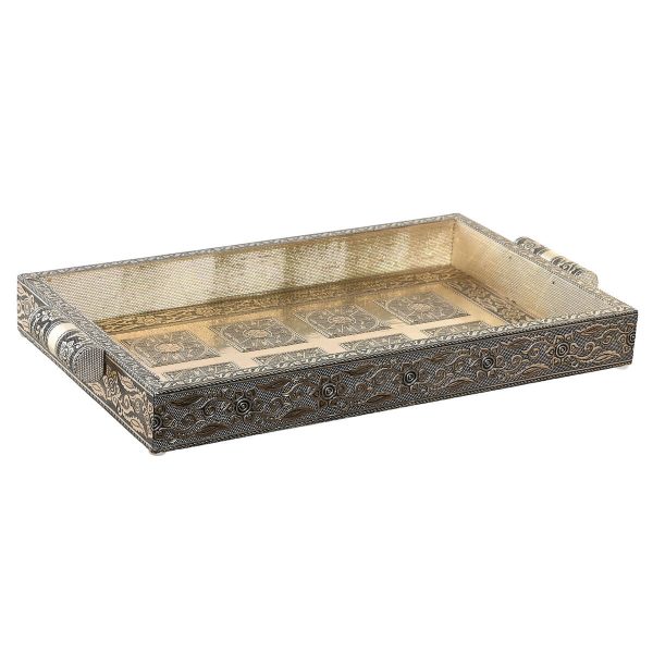 Tray DKD Home Decor Champagne Wood Metal 36 x 22 x 4 cm For Cheap