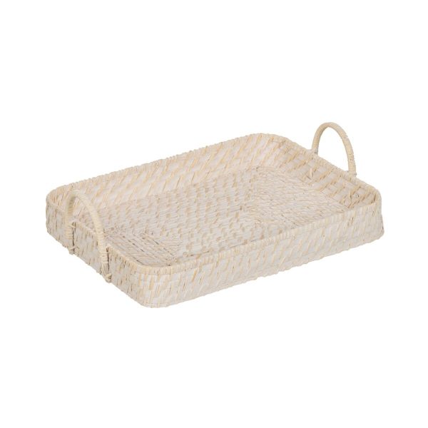 Tray White Bamboo Rattan 45 x 34 x 13 cm (2 Units) Online now