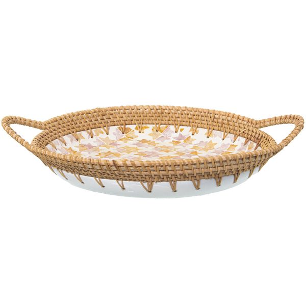 Tray Alexandra House Living Multicolour Rattan Mother of pearl Circular 40 x 5 x 33 cm Discount