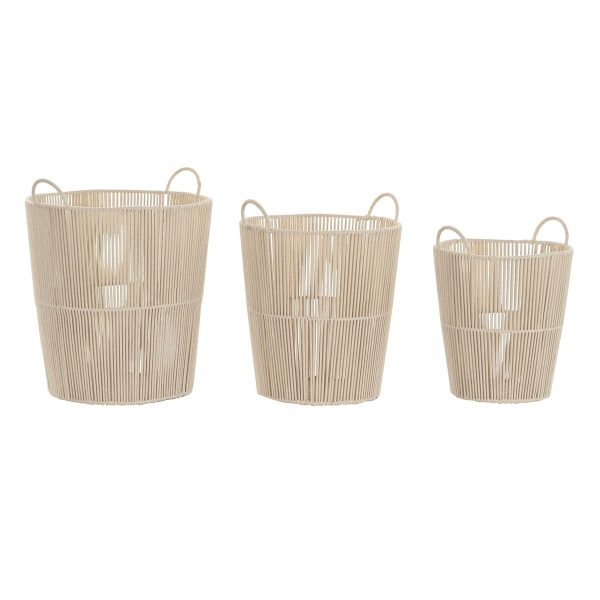 Basket set DKD Home Decor Beige Metal 42 x 42 x 51 cm 3 Pieces Online