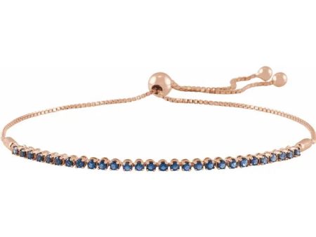 14K Natural Blue Sapphire Adjustable Bolo Bracelet in Rose, Yellow or White Gold Cheap