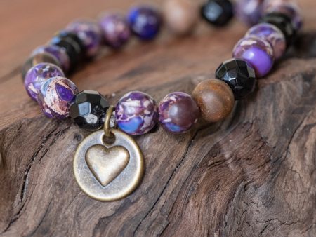 Unity and Empowerment: Purple Imperial Jasper, Onyx, Opalite Bracelet Discount