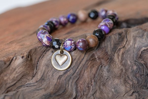 Unity and Empowerment: Purple Imperial Jasper, Onyx, Opalite Bracelet Discount