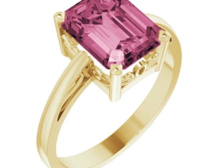 2 Ct. Emerald Cut Natural Pink Tourmaline Ring 14k White or Yellow Gold Options For Sale