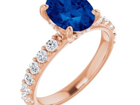 14K Rose Gold Blue Sapphire and Diamond Ring Online Hot Sale