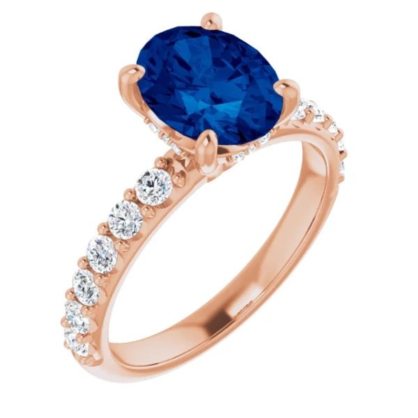 14K Rose Gold Blue Sapphire and Diamond Ring Online Hot Sale